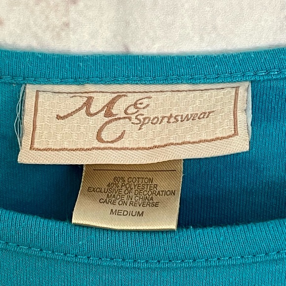 Vtg MC Sportswear Top Sz Medium Christmas Tree Holiday Embellished Long Slv - Picture 3 of 5